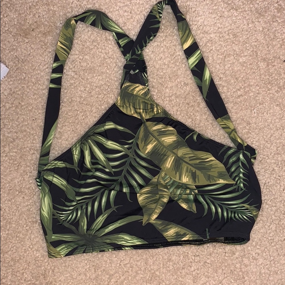 Printed cross back bikini top